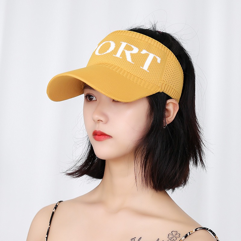 orangish yellow knit sun visor cap for women fashion hat