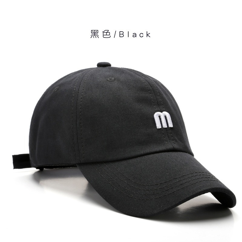 baseball caps with letter m black hat