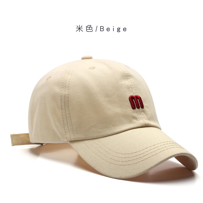 baseball caps with letter m beige hat