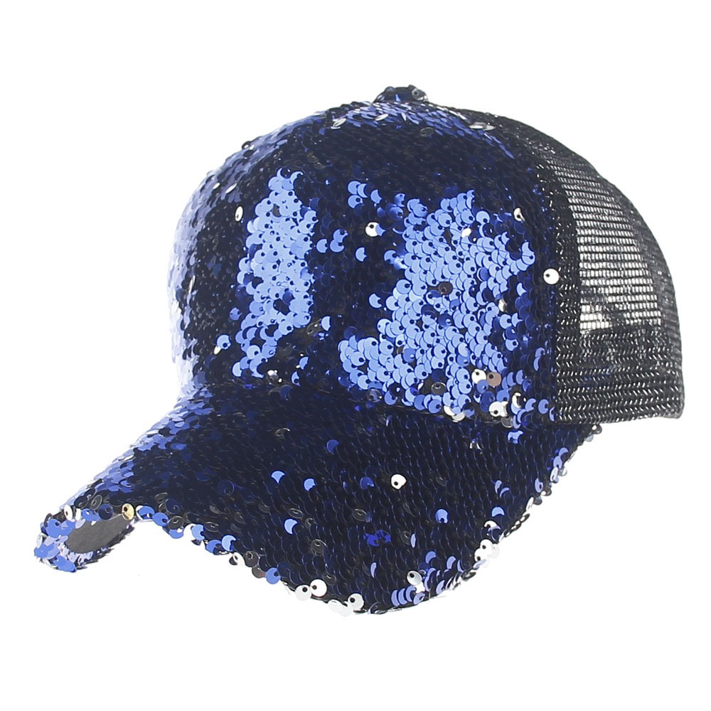 wholesale blue sequin baseball cap, custom made hat