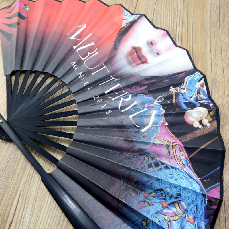 custom printed chinese folding hand fan bamboo paper
