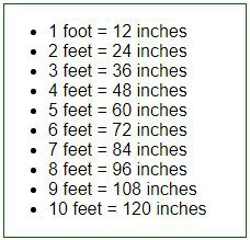 Into table feet inches How to