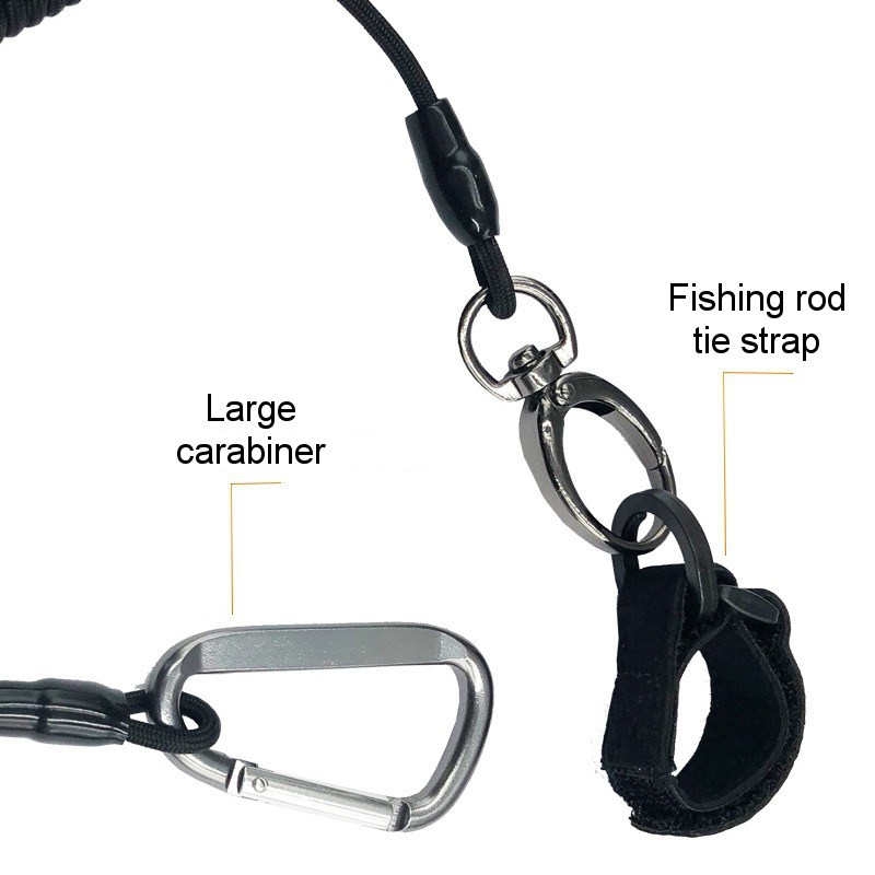 fishing rod safety rope, carabiner, Velcro strap wholesale