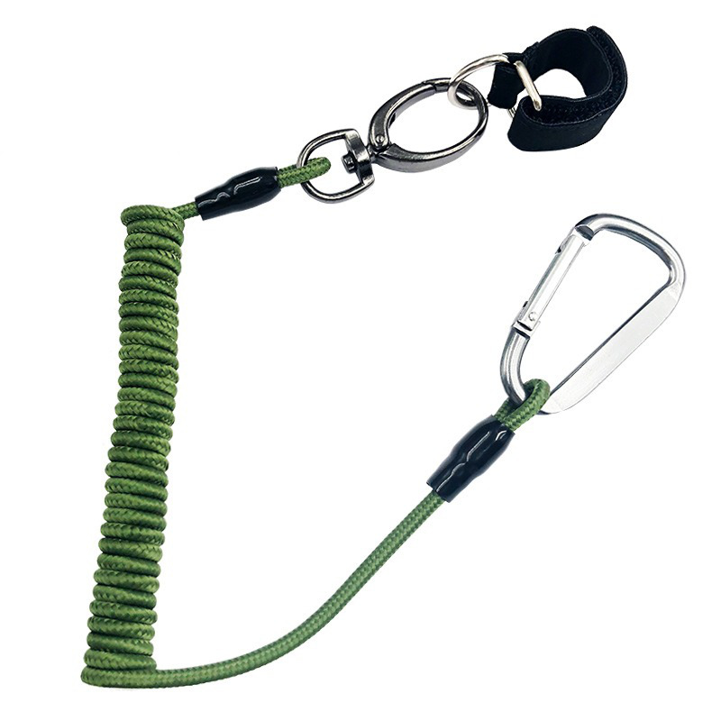 green fishing rod safety rope, elastic coiled knitted leash wholesale