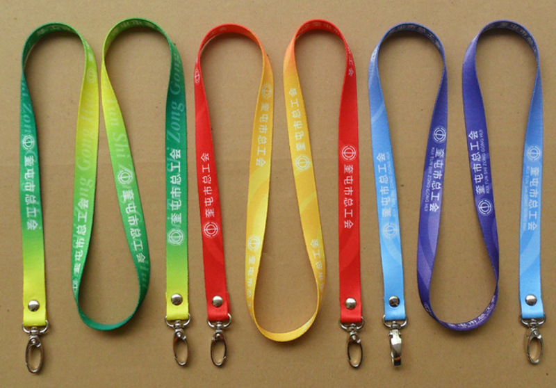 custom open ended lanyard, oval clips, rivet, gradient color printing