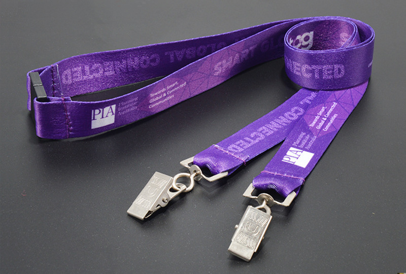 double ended two clips lanyard with custom logo printing for id card