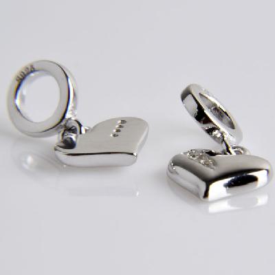 14k Gold & Sterling Silver Love Heart Bead Charm For European Bracelets (3mm) - View #2