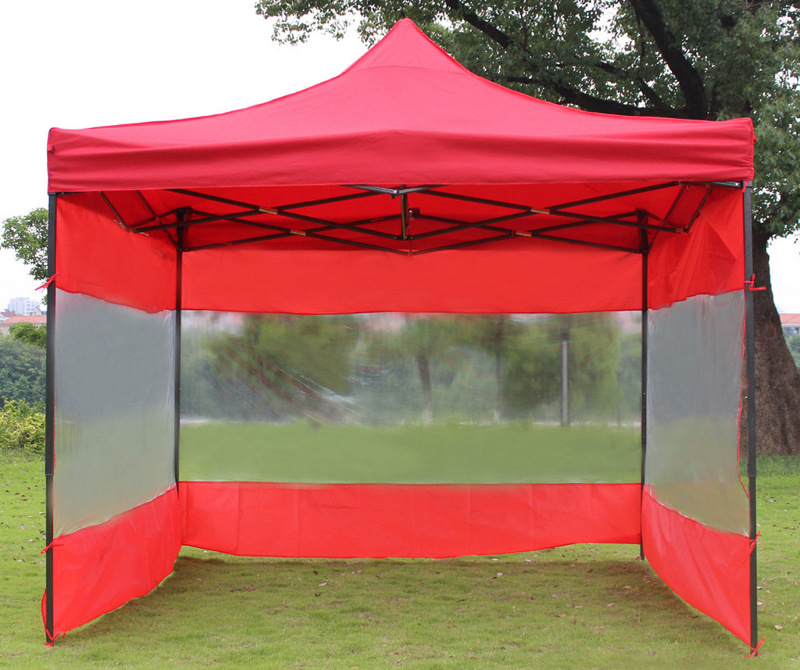 Custom red pop up tent with transparent side walls Custom red pop up tent with transparent side walls