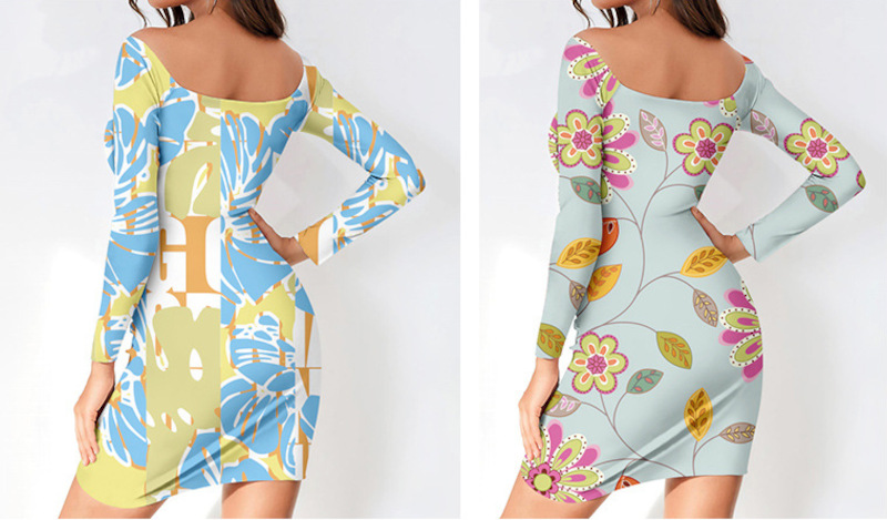 custom women's casual mini dress bodycon wrap v-neck long sleeve off shoulder all-over printing no minimum
