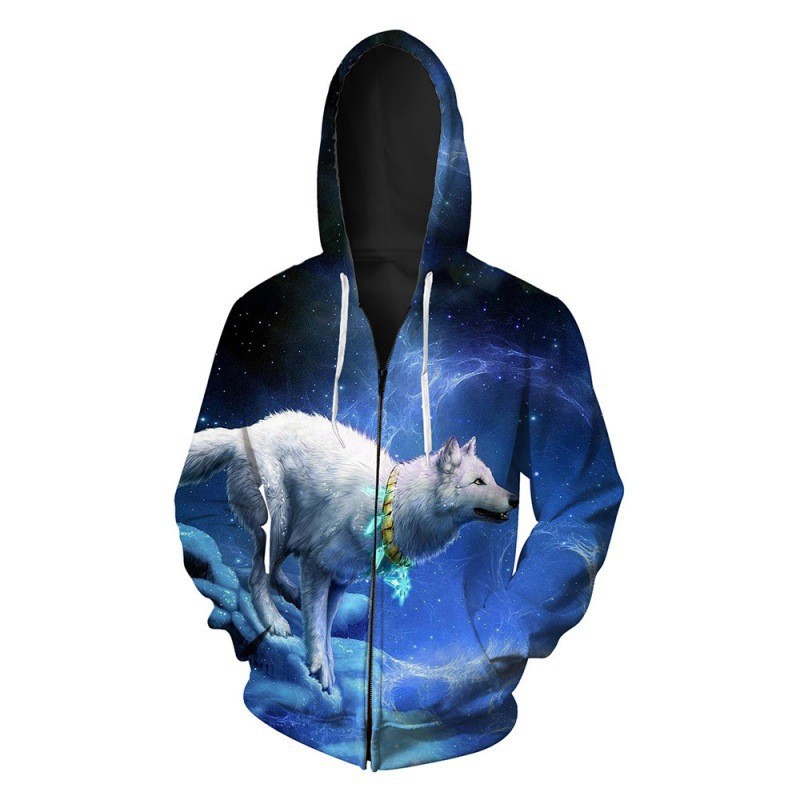 custom Wolf zip up hoodies all-over printing no minimum design your own cool hoodie, personalized photo unisex men women