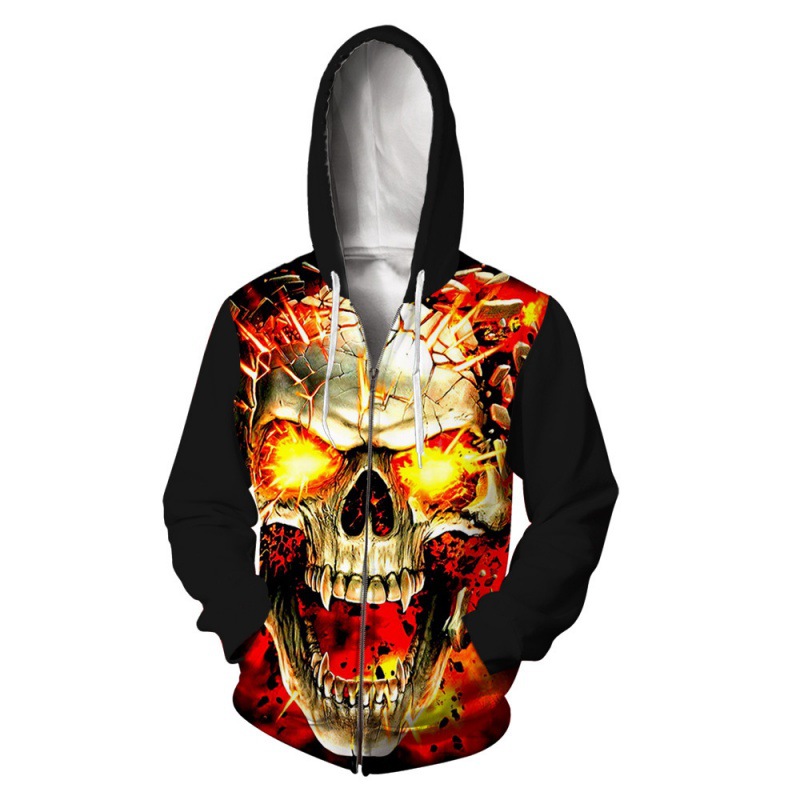custom Skull zip up hoodies all-over printing no minimum design your own cool hoodie, personalized photo unisex men women