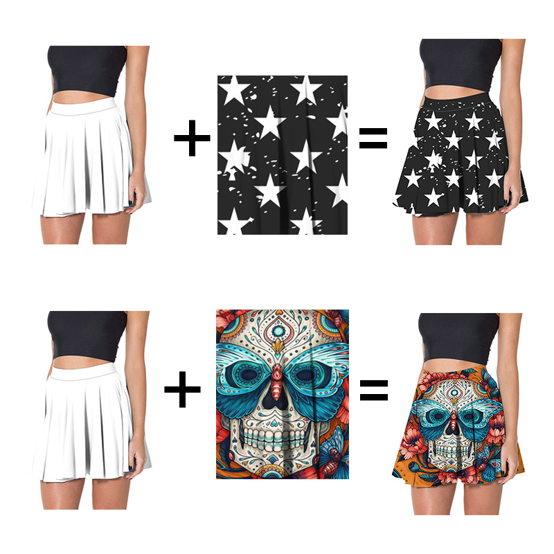 custom above the knee 3/4 circle short skirt all-over printing no minimum custom above the knee 3/4 circle short skirt all-over printing no minimum