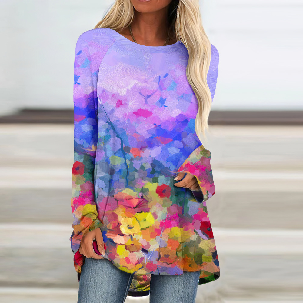 custom long sleeve tunic top crew neck pullover loose perosnalize printing no minimum custom long sleeve tunic top crew neck pullover loose perosnalize printing no minimum