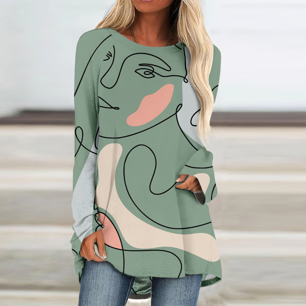 custom long sleeve tunic top crew neck pullover loose perosnalize printing no minimum custom long sleeve tunic top crew neck pullover loose perosnalize printing no minimum