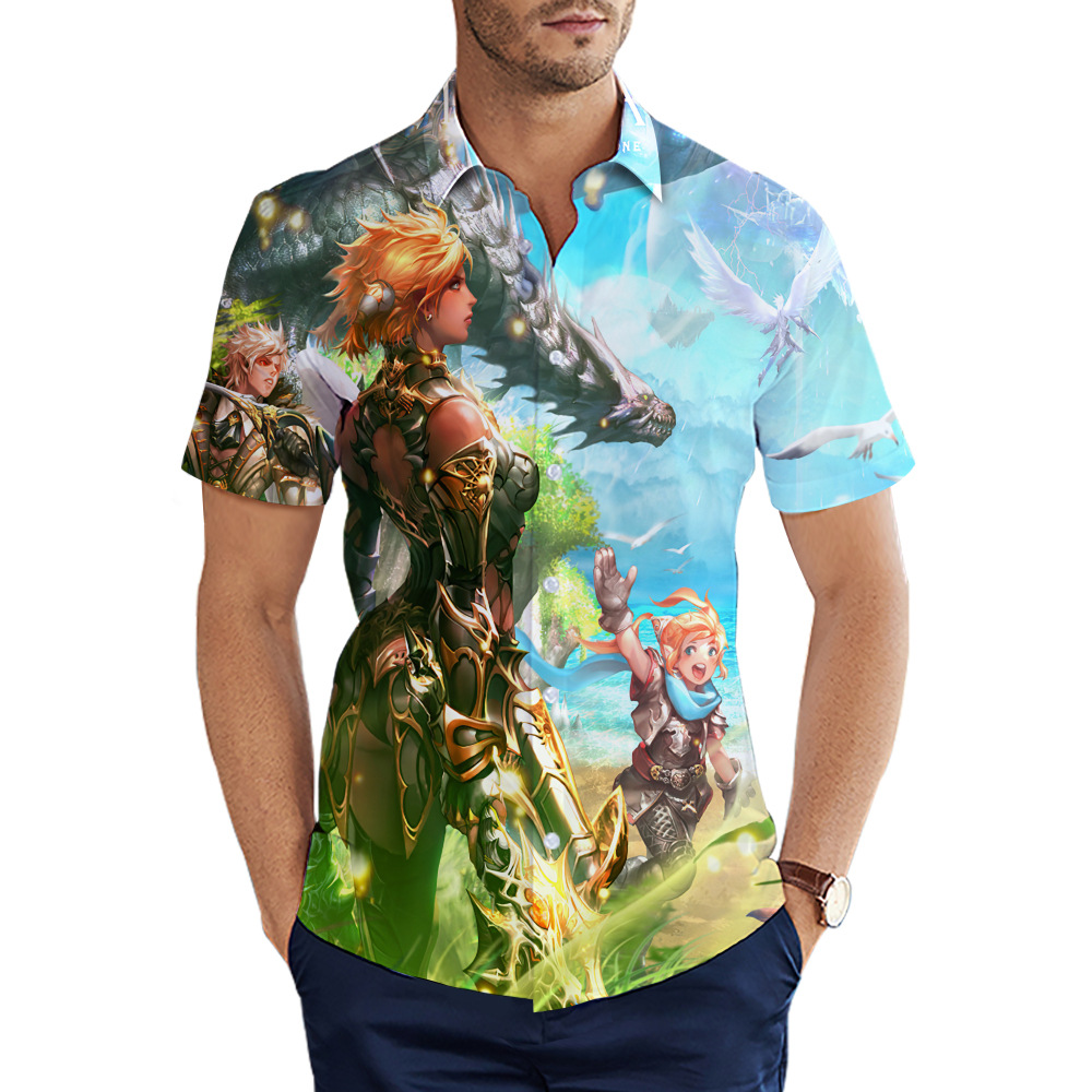 custom men's casual shirt all-over printing no minimum short sleeve button up best business