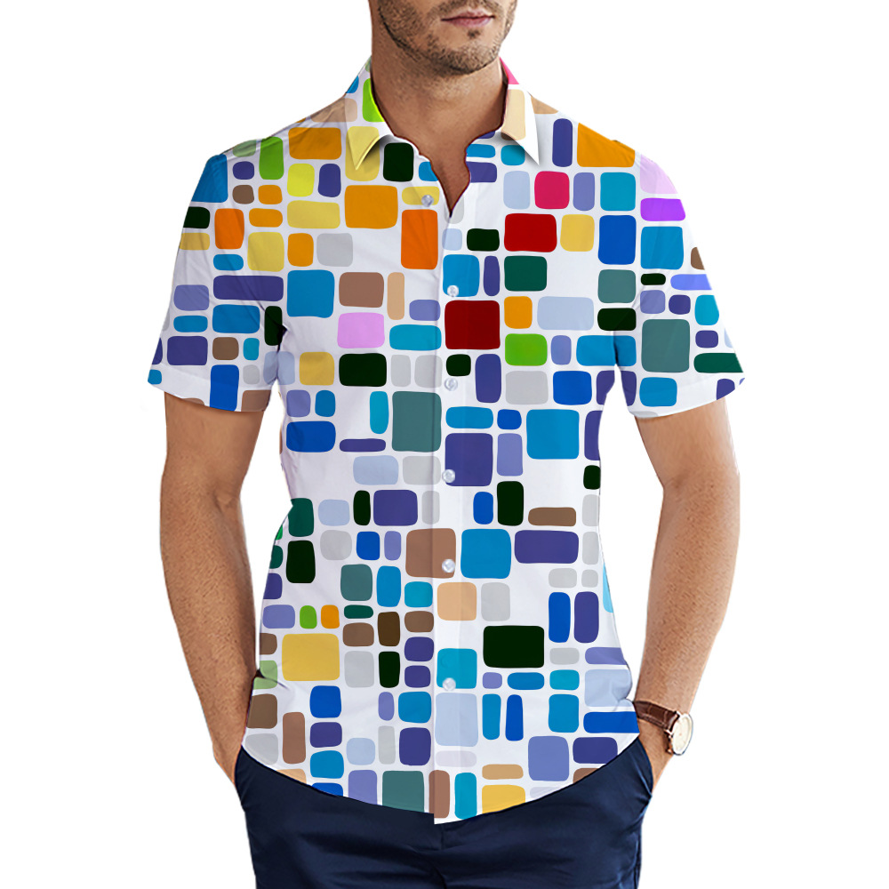 custom men's casual shirt all-over printing no minimum short sleeve button up best business