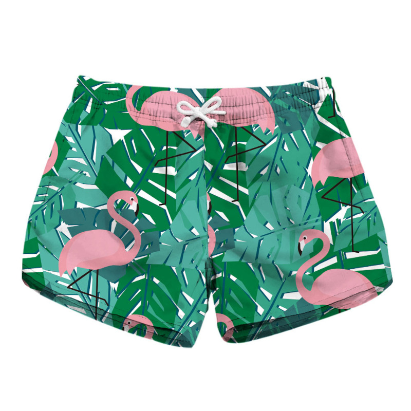custom womens beach shorts board coverup ladies girls personalized printing Leaves Flamingo