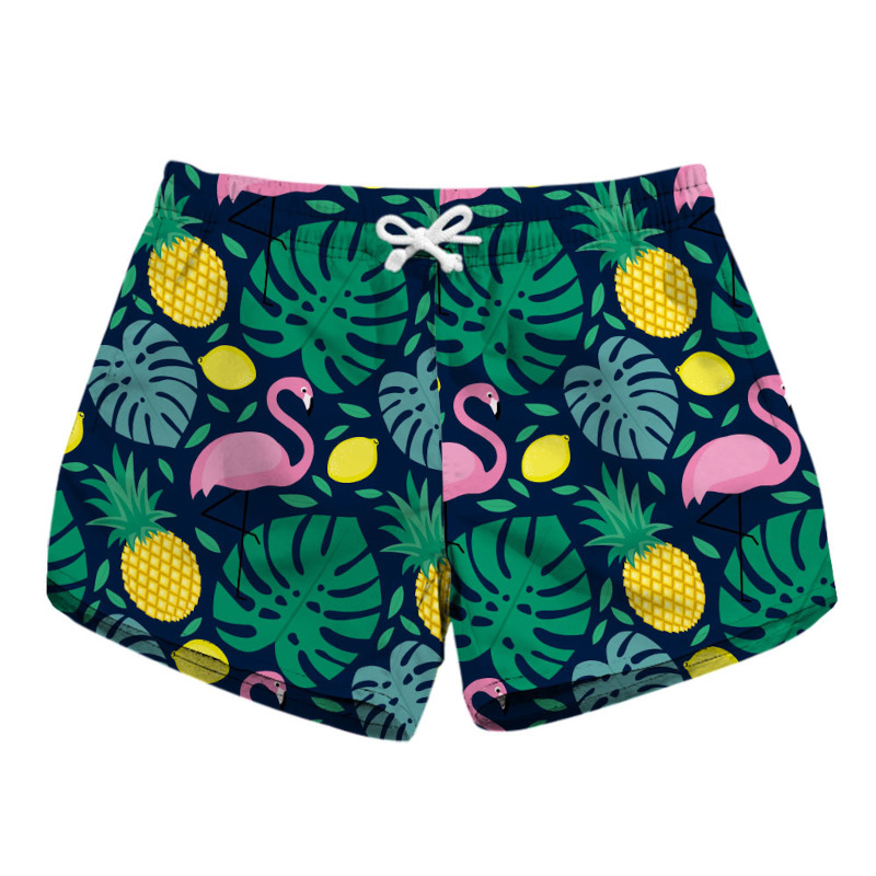 custom womens beach shorts board coverup ladies girls personalized printing Flamingo