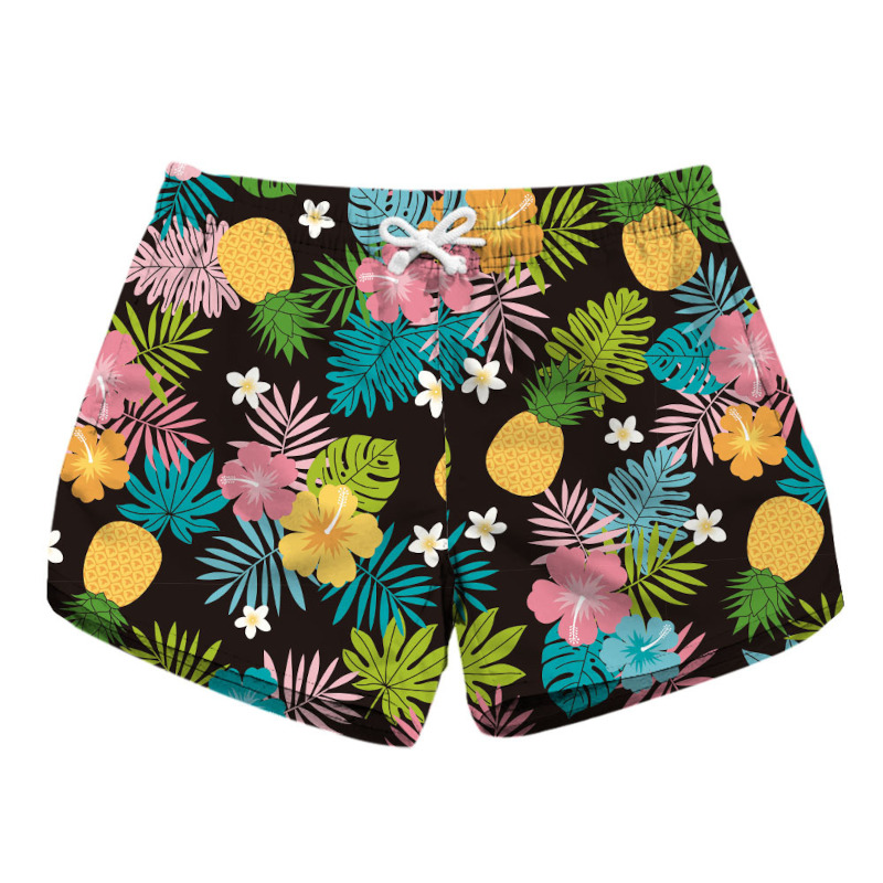 custom womens beach shorts board coverup ladies girls personalized printing Leaves Flowers Pineapples