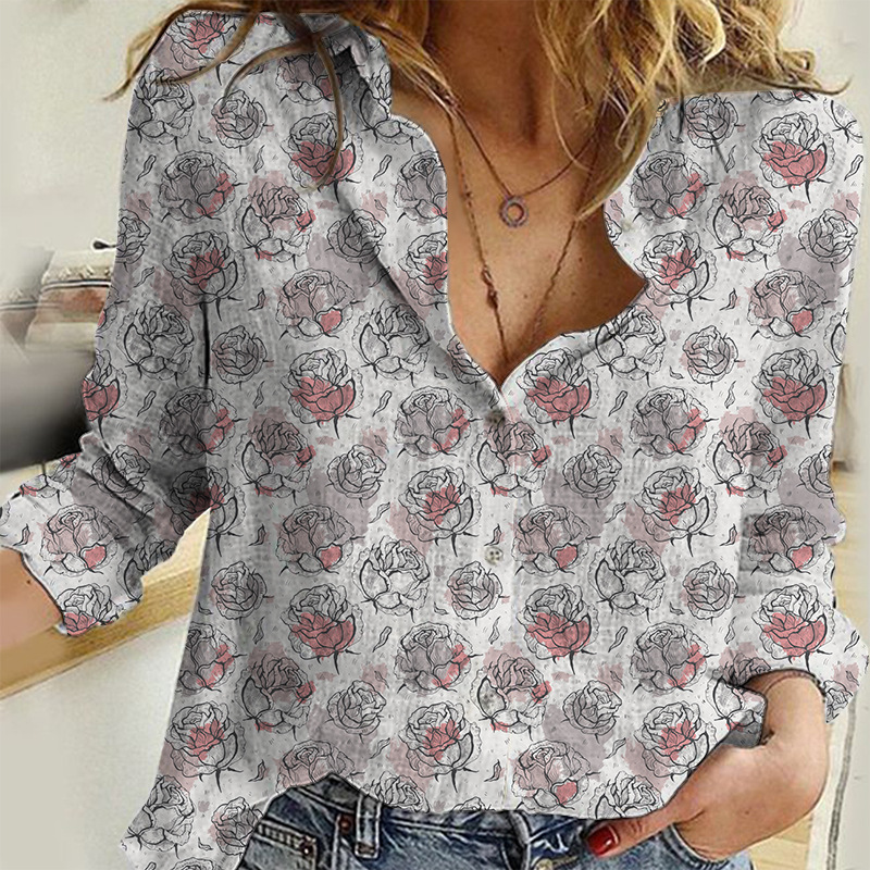 custom women's casual long sleeve button up shirt summer floral top no minimum custom women's casual long sleeve button up shirt summer floral top no minimum