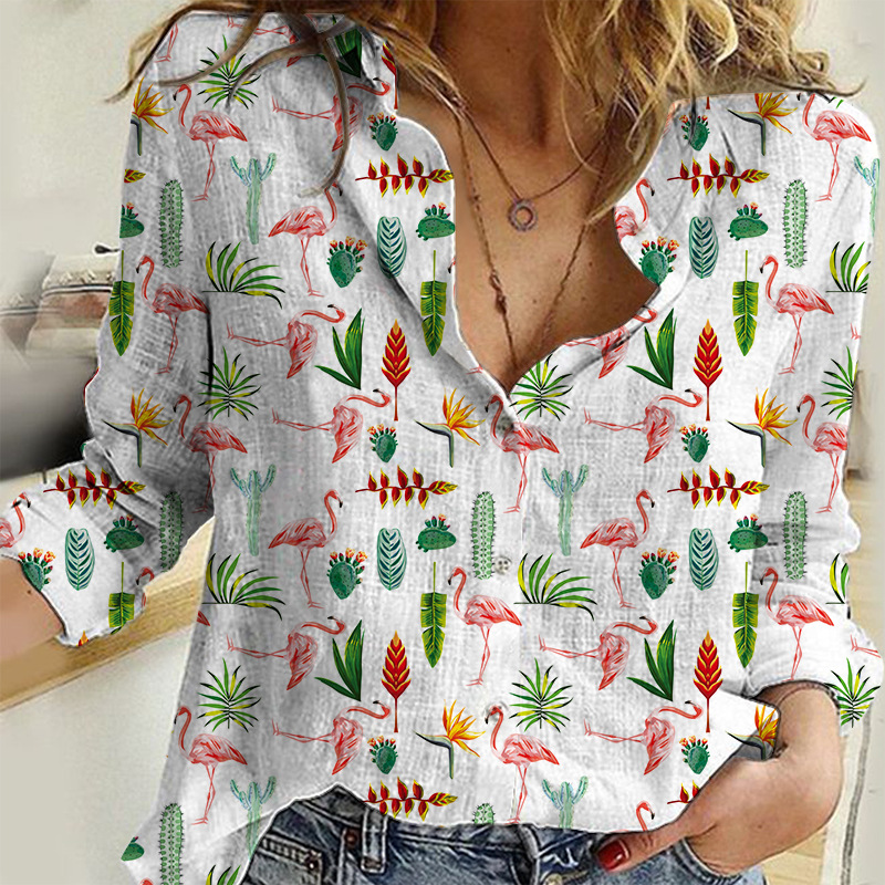 Custom Printed Women's Long Sleeve Casual Shirts Button Up