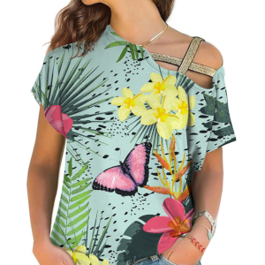 custom all-over printed one shoulder cross top women's shirt no minimum