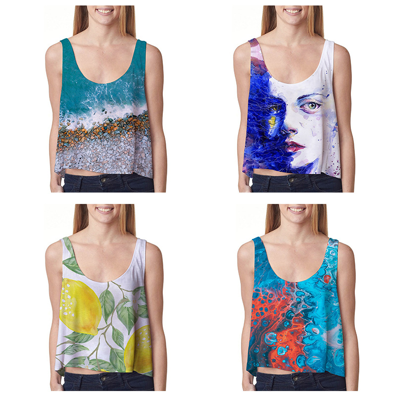 custom women's sleeveless crop top all-over printing no minimum design your own personalized cheap