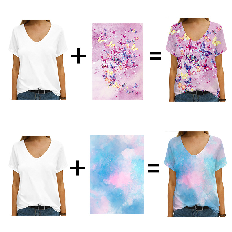 custom women's t-shirt printing design online no minimum cheap high quality lady girl v-neck short sleeve summer