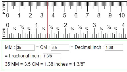 Convert mm, cm to fraction or decimal inches = mm cm)