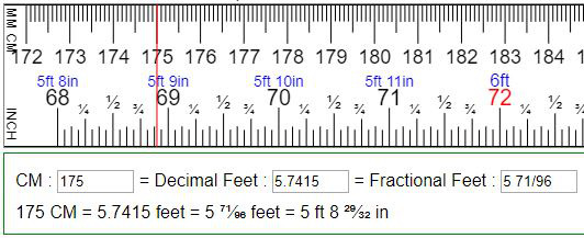 Centimeters (cm) to inches (in) formula. 