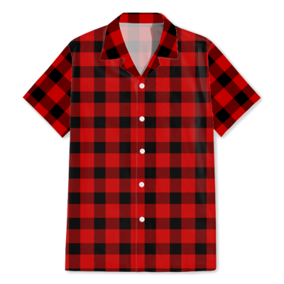 Custom Hawaiian Shirt Printed with Red Black Plaid Design