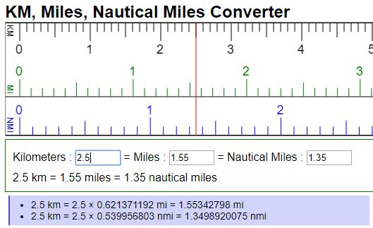 kilometers, miles & nautical miles = mi nmi