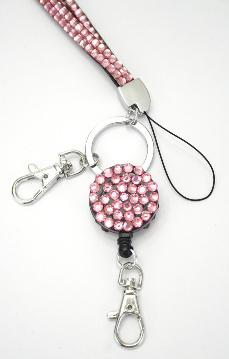 Rhinestone Crystal Effect Neck Lanyard With Matching Colour Badge Reel 