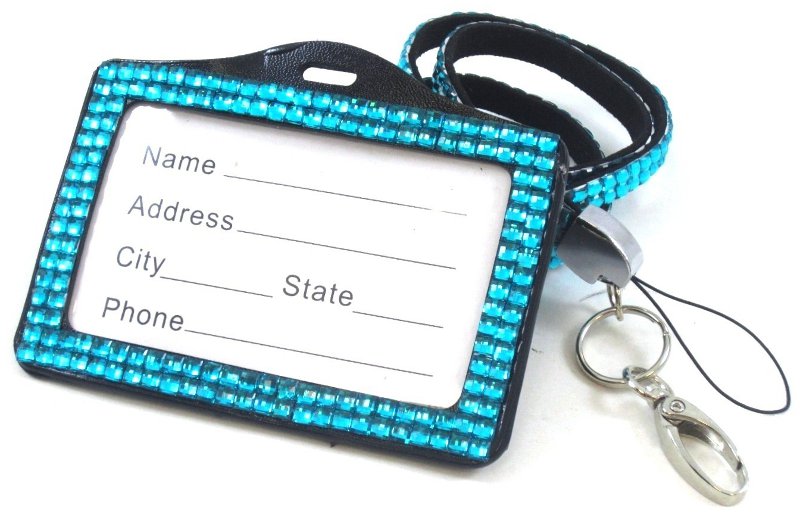 Lanyard Blue Diamante on Black soft Material  ID badge holder keychain LANYARDS 