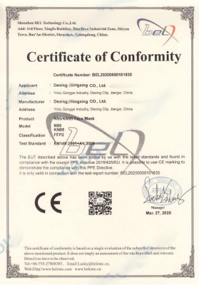 KN95 face mask respirator CE certificate