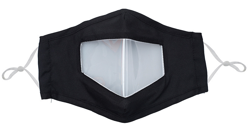 black face mask clear window transparent reusable wahsable cotton lip reading