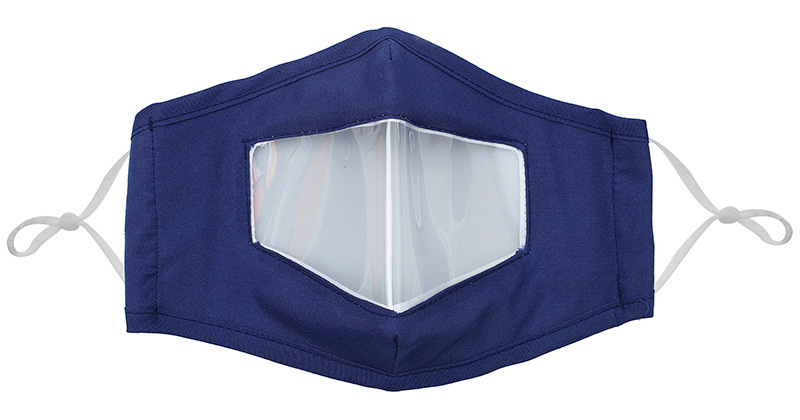 blue face mask clear window transparent reusable wahsable cotton lip reading