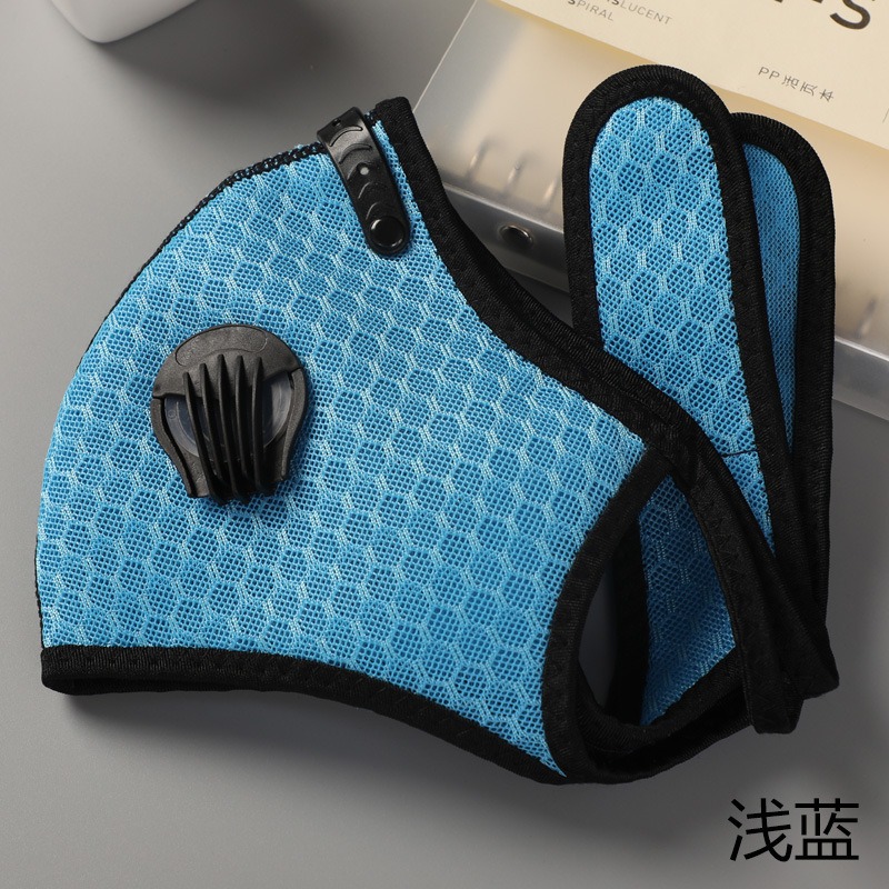 light blue motorcycle bike riding sport face mask filter valves velcro resusable washable anti air pollution