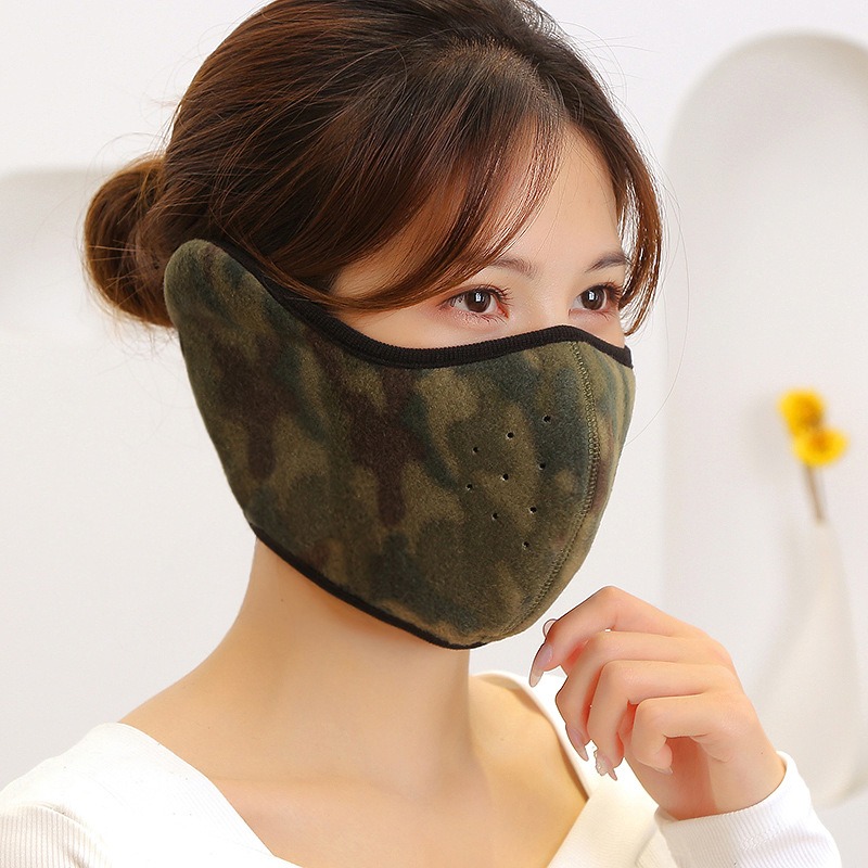 camouflage winter fleece earflap half face mask with adjustable velcro closure