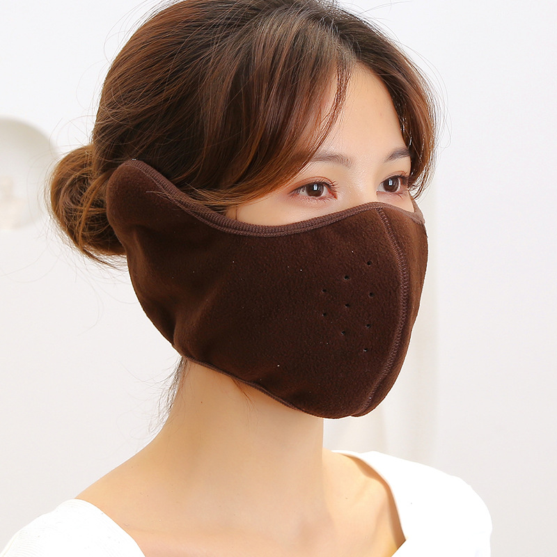 coffee winter fleece earflap half face mask with adjustable velcro closure