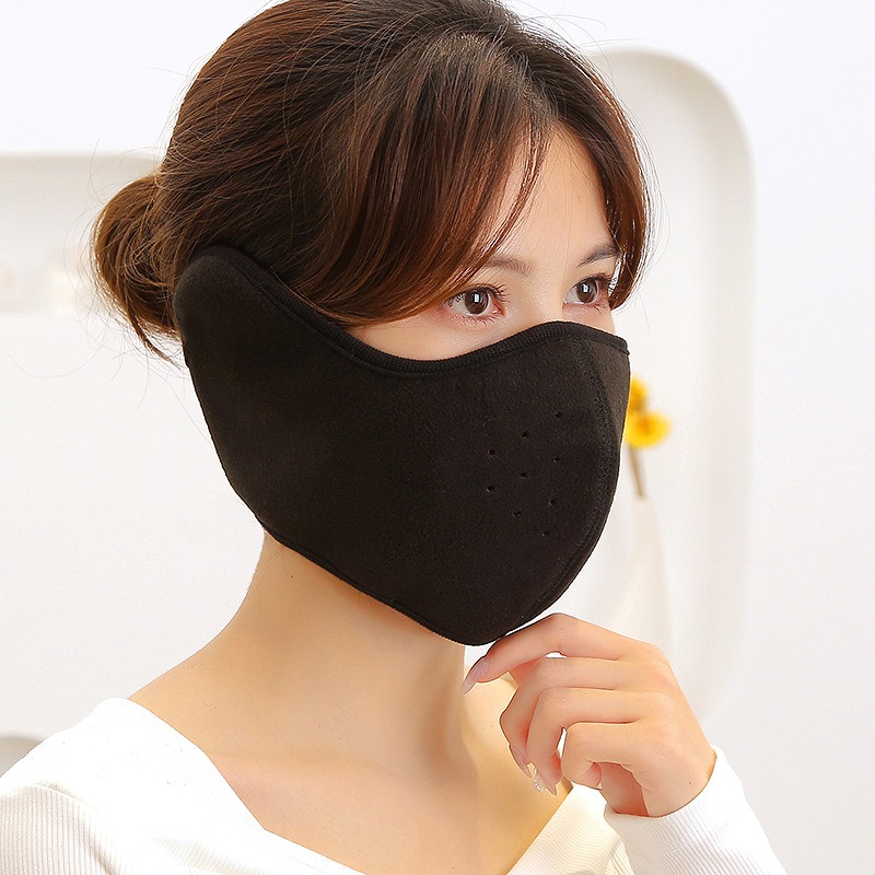 Winter Fleece Earflap Half Face Mask Adjustable Velcro Closure