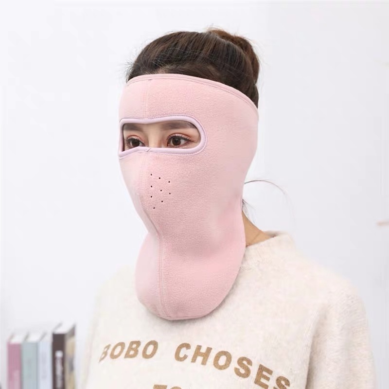 pink winter fleece full face mask neck warmer velcro closure