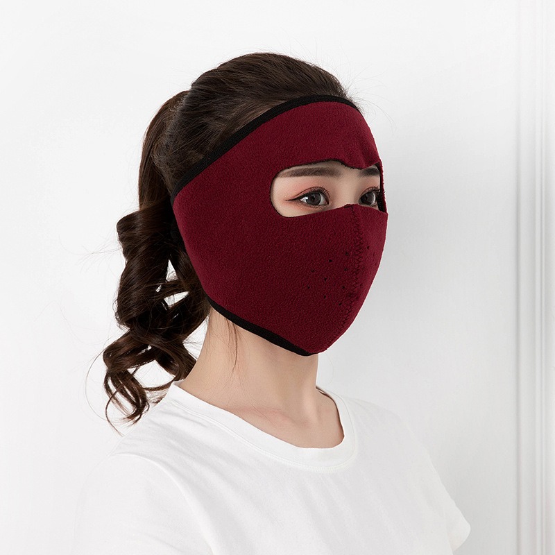 wine red winter fleece full face mask adjustable velcro closure