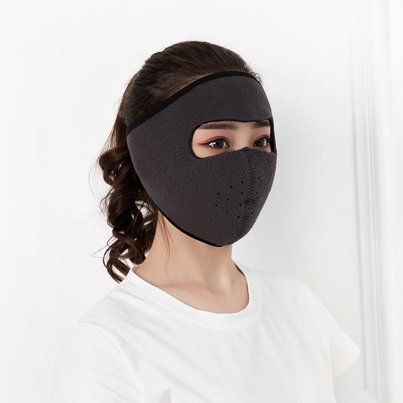 dark gray winter fleece full face mask adjustable velcro closure