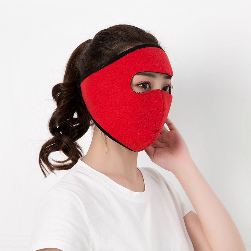 red winter fleece full face mask adjustable velcro closure