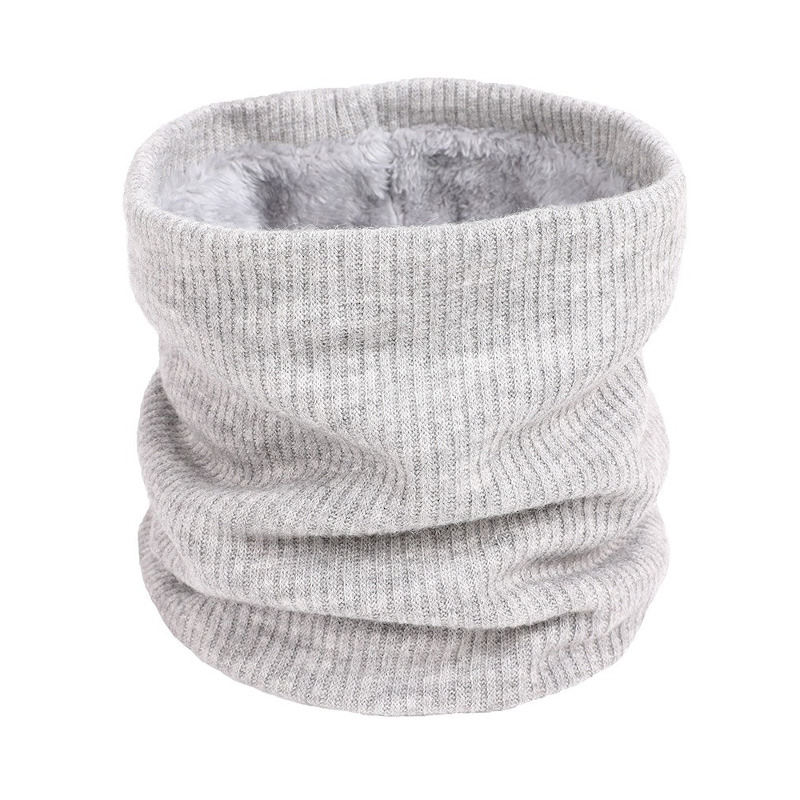 light gray winter two layer velvet fleece neck warmer tube scarf