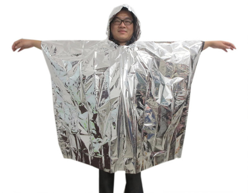 emergency foil poncho prevent hypothermia and shock reflective silver rescue survival supplies