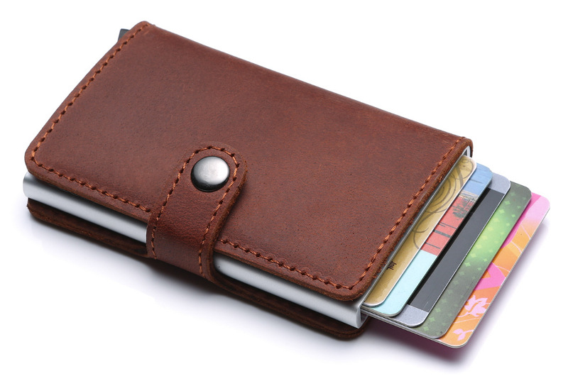 coffee RFID blocking leather wallet, aluminum credit card holder, pop up card, wholesale