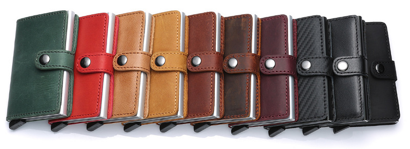 aluminum credit card holder, pop up card, RFID blocking leather wallet, wholesale