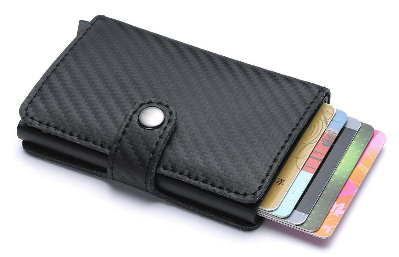 black aluminum credit card holder, pop up card, RFID blocking carbon fiber wallet, wholesale